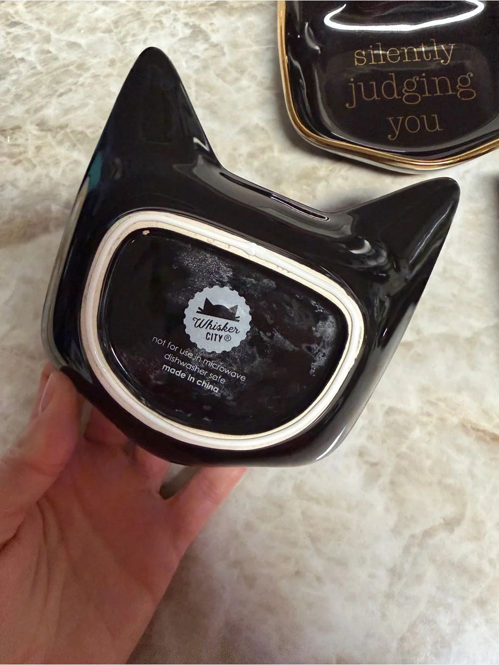 Black Cat-Shaped Trinket Dish with Gold Accent
